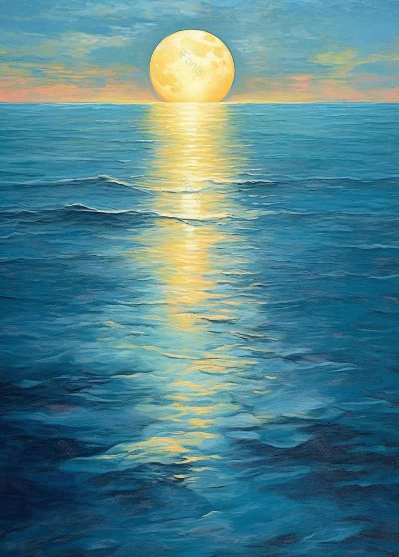 海面上刚升起的月亮月光倒映,插画/手绘图,插画/手绘图库,插画/手绘图下载,插画/手绘